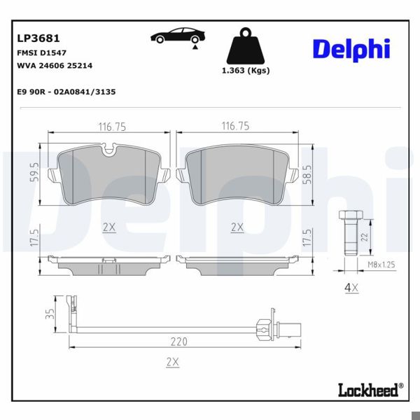 DELPHI LP3681 | Fren Balatası Arka Porsche 05 / 2018 -