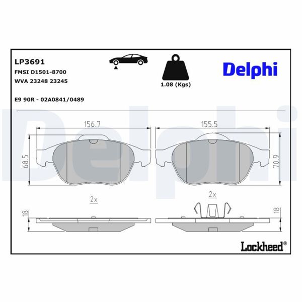 DELPHI LP3691 | Fren Balatası Ön Renault:Laguna II 2.0I 16V 2.2Dcı