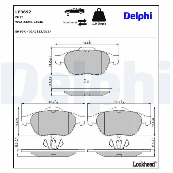 DELPHI LP3692 | Fren Balatası Ön (Renault: Scenic II Grand Scenic II 1.5 DCI 1.9Dcı 1.6 04 -)