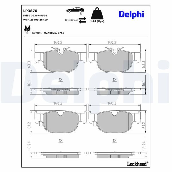 DELPHI LP3870 | Fren Balatası Arka Land Rover Velar 18-/ Jaguar F-Pace 5.0 18 -