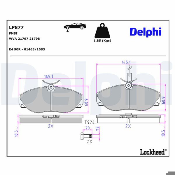 DELPHI LP877 | Fren Balata Ön <02 Dct-Bxr-Jmp 1.4Kg