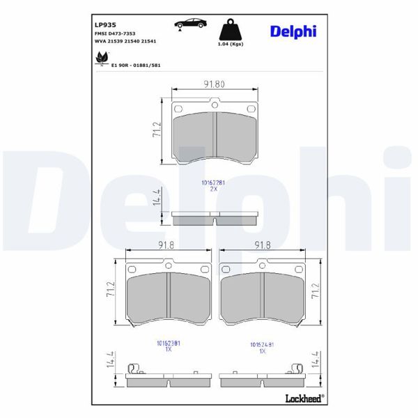 DELPHI LP935 | Fren Balata Ön 90-99 Ma.323 1.8-2.0
