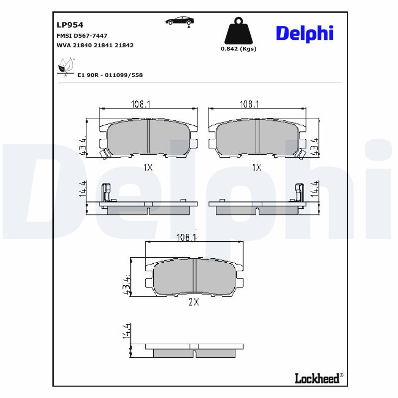 DELPHI LP954 | Fren Balata Arka L400 Minibüs / Otobüs (Pd_W, Pc_W, Pa_V, Pb_V, Pa_W) 95-052.4 İ 4Wd (Pd4v / W) 2.5 TD (Pa5v / W, Pb5v) 2.5 TD 4Wd (Pd5v / W) 2500 TD (Pa5w) 2.4 4Wd (Pd4w) L400 Panelvan / Van (Pd_W, Pc_W, Pb_V, Pa_W, Pa_V) 96-052500 TD (Pd5