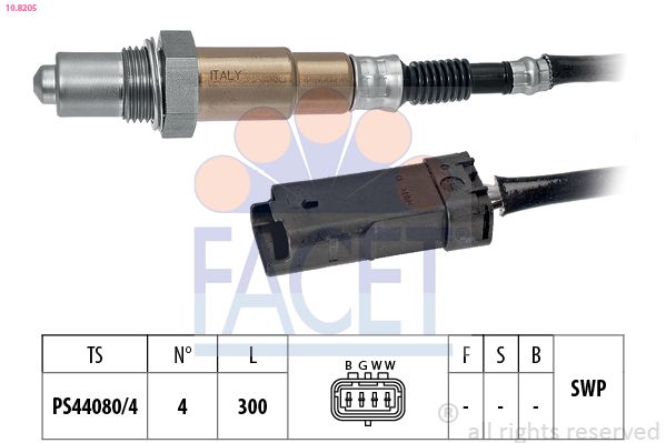 FACET 10.8205 | Lambda Sensörü 2008-208-3008 I-II-308 II-5008 I-II-Partner Teppe-Berlingo-C3 II-III-C4 II-C4 Cactus-C4 Picasso-Ds3-Ds4-Eb0 Eb2 1.0 1.2 300mm