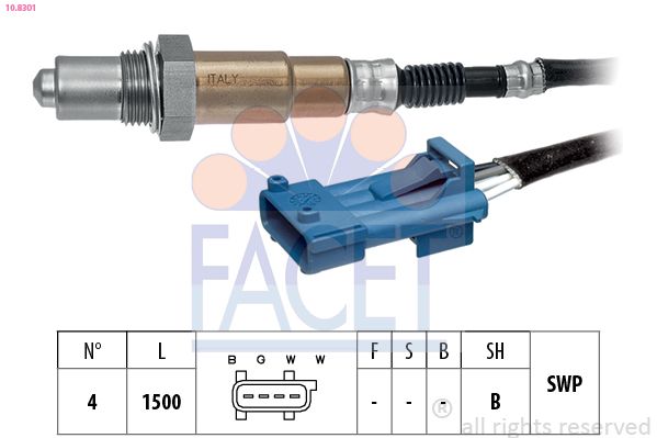 FACET 10.8301 | Oksijen Sensörü (Egsoz Borusundakı) Saxo P106 P206 P306 Ym Partner Berlıngoı Xsara Xsara II Tu3jp (1.4 8V) Tu5jp (1.6 8V) P406 Xantia 1.8 16V P605 Xm 12V Boy:1340mm