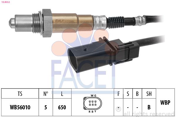 FACET 10.8552 | Facet / Lambda Sensörü VW 1.6-2.0 TDI 5 Fişli Ön 650mm
