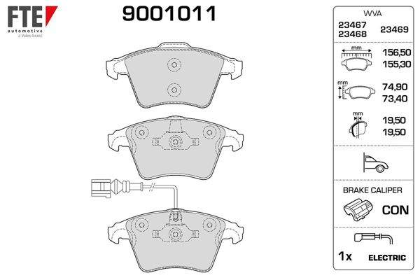 FTE 9001011 | Ön Fren Balatası Kablolu - 19,50mm (Vw Transporter 03-19)