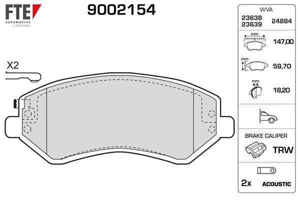 FTE 9002154 | Ön Fren Balatası Chrysler Voyager III IV (Rg,Rs) 95-08 Dodge Caravan 95-01 Jeep Cherokee (Kj) 01-08