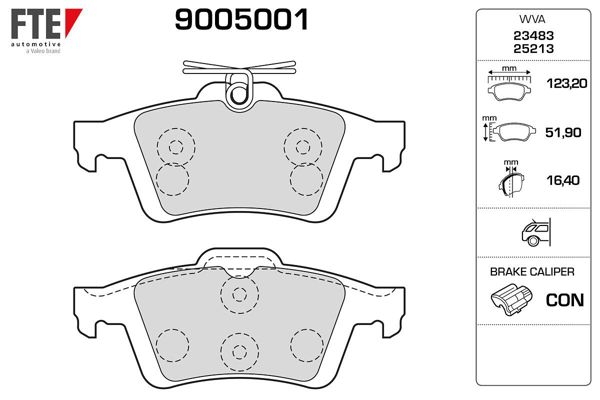 FTE 9005001 | Arka Fren Balatası Ford C-Max 07-10, Focus 04-, Focus 2.3 15-, Focus CC 06-11, Focus C-Max 03-07, Grand Tourneo Connect 1.6 / 1.6D 13-, Kuga 1.5 / 1.6 / 2.0D / 2.5 12-, Tourneo Connect 13-, Transit Connect 1.0 / 1.6 / 1.6D 13-, Volvo C30 10-