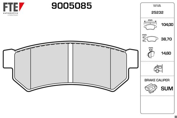 FTE 9005085 | Arka Fren Balatası Lacetti 1.4 16V 1.6 1.8 (05 / 2003=-Nubira Sedan,Kombi 1.4 1.6 1.8 (01 / 2005= -