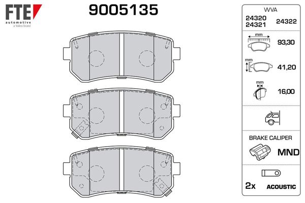 FTE 9005135 | Arka Fren Balatası Hyundai Accent Era 06- / i20 08-15 / i30 07-12 / Ix20 10- / Ix35 10- / Sonata 10-14 / Kia Ceed 06-12 / Cerato 08- / Rio 05- / Sportage 04-11 Fwd