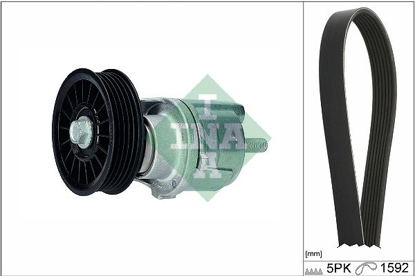 INA 529016110 | Kanallı V Kayışı + Gergi 5Pk1592 (Fiat Bravo 1.2 10.00-10.01 Volkswagen Passat 1.9 TDI Audi A4 A6 1.9Td)