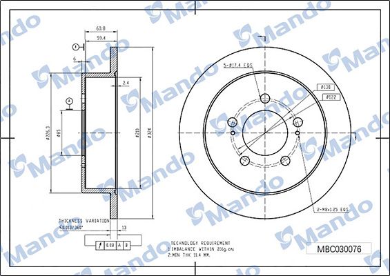 MANDO MBC030076 | Ssangyong Musso Grand 19 > Arka Fren Diski