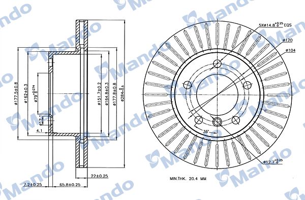 MANDO MBC035370 | Disk On (Ad) 05-BMW 1S-E81-E87 | 2 Adet