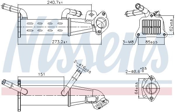 NISSENS 989451 | EGR Soğutucu (Ford Transit Tourneo Custom 2.2 TDCI 11-Citroen Jumper-Peugeot Boxer)