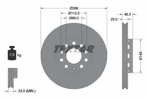 TEXTAR 92057605 | Fren Diski VW Passat,A4 1.8T,1.9Tdi Ön 288X25 | 2 Adet