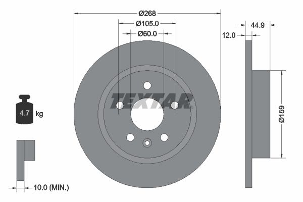 TEXTAR 92205503 | Fren Diski Opel Astra J / Cruze / Mokka 268mm Arka | 2 Adet