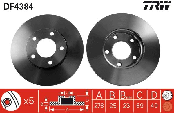 TRW DF4384 | Ön Fren Aynası Havalı Mazda 5 05-Mazda 3 03-10 277X5