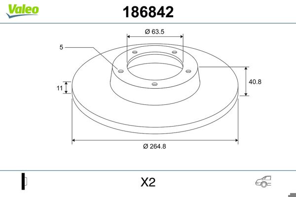 VALEO 186842 | Fren Diski Arka (265mm) (Ford Focus Cmax 04 -)