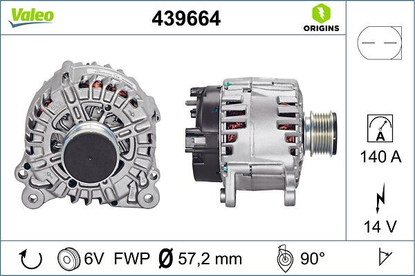 VALEO 439664 | Alternatör Kmp 06-T5-Tgu-Pol-Pss-Jtt-Golf-Crafter-Caddy 1.6Tdi-1.9Tdi-2.0 TDI-2.5Tdi 140Ah