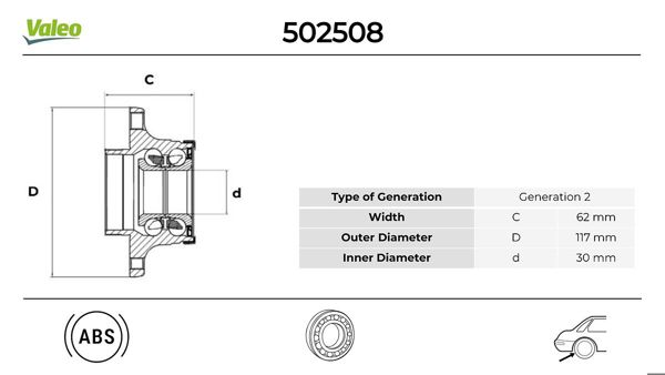 VALEO 502508 | Arka Teker Poryası Rulmanlı Tempra Tipo Palio Siena Albea Marea Doblo Brava Alfa Romeo 145 146 155
