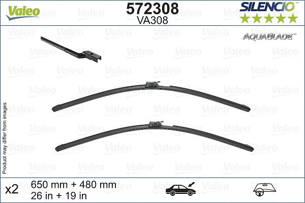 VALEO 572308 | Silencio Aquablade Flat Blade Va308 (X2) (650 + 480 mm) Volvo Xc60 II (09 / 17 /) (Isıtma Özellikli