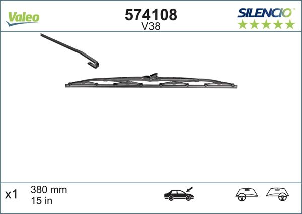 VALEO 574108 | Silecek Süpürgesi Sılencıo Arka 380mm (Peugeot 306 / Audi A3 / A4 / Honda Civic) 38 /