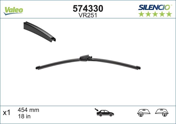 VALEO 574330 | Silecek Süpürgesi Arka 455mm (Volkswagen Transporter T5 Çift Kapı) 455
