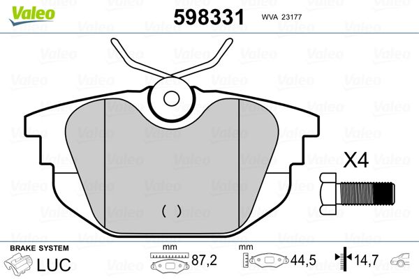 VALEO 598331 | Fren Balatası Arka 597327 Wva 23177 (Fiat: Marea 2.0 2.4 99-01)