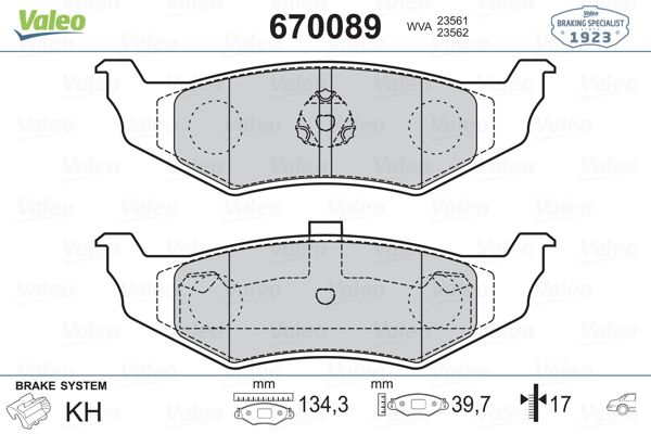 VALEO 670089 | Fren Balatası Arka (Chrysler Sebrıng 01 / Dodge Stratus 01 /)