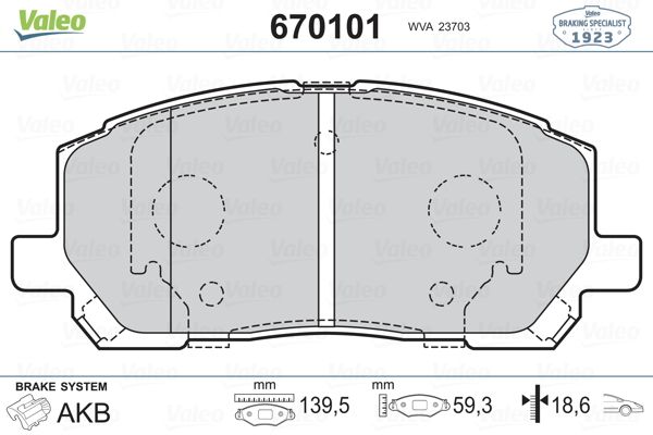 VALEO 670101 | Fren Balatası Ön (Lexus Rx 300 3.0 98-03 / Rx 350)