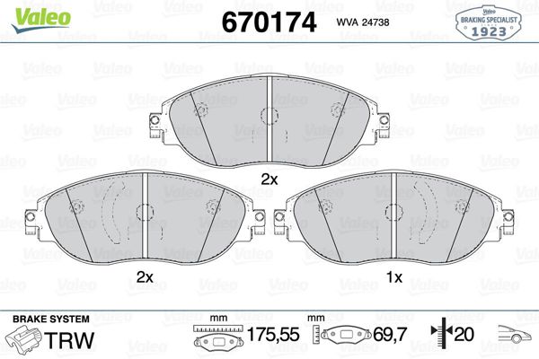 VALEO 670174 | Fren Balata Ön 15-Passat-Tiguan