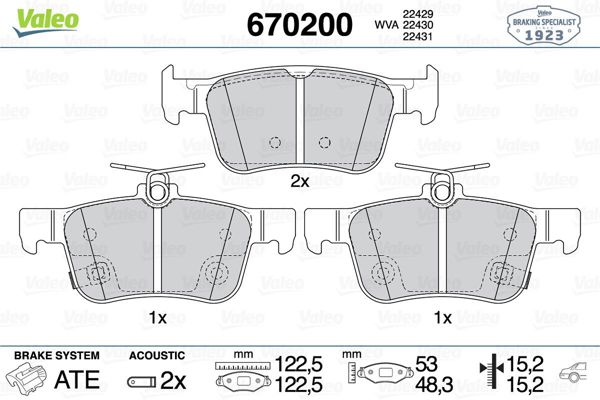 VALEO 670200 | Fren Balata Arka 16-Civic