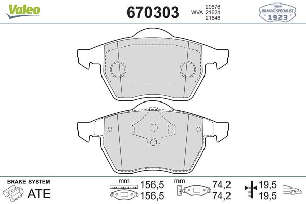 VALEO 670303 | Ön Fren Balatası-Kablosuz-(VW Passat 97-00 Audi A4 95-99)