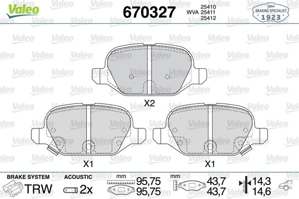 VALEO 670327 | Fren Balatası Arka Fiat Panda 1.3 D Multijet 12 -