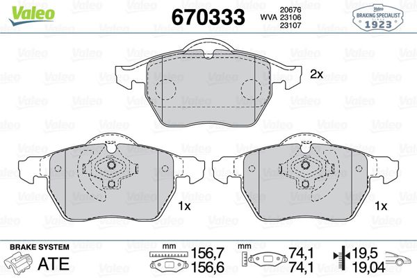 VALEO 670333 | Fren Balatası Ön Wva 21273 Volvo 850 C70 Xc70 S70 V70