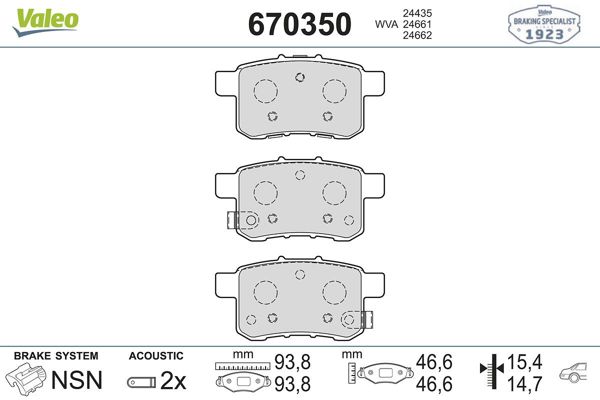 VALEO 670350 | Fren Balata Arka Honda Accord 09-12 2.0-2.2-2.4