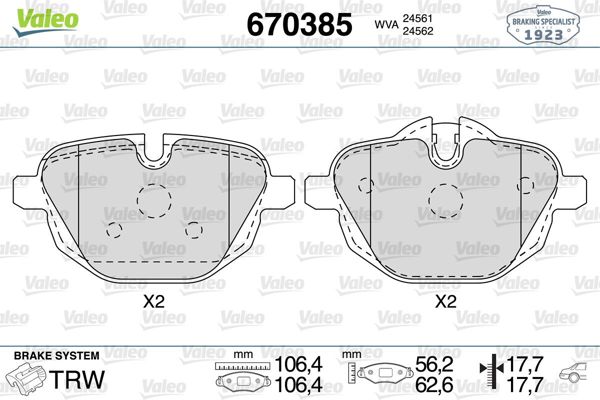 VALEO 670385 | Fren Balata Arka 10-BMW 5.Seri-F10-F11