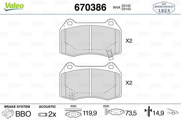 VALEO 670386 | Balata Fren Ön-(Nissan 350Z 05 / 10 3.5 V6)