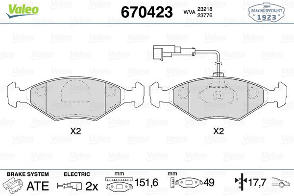 VALEO 670423 | Fren Balata Ön Palio Siena 1.6 16V 98 + Fs (Wva 23218)