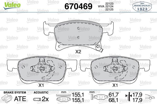 VALEO 670469 | Fren Balatası Ön 15 Jant Opel Adam 14-Corsa E 14 -