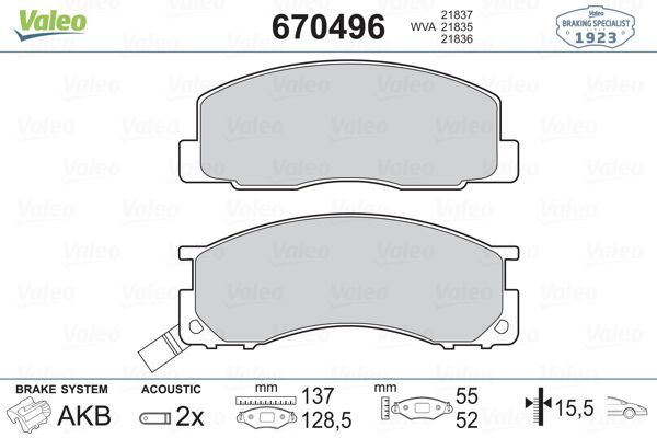 VALEO 670496 | Fren Balatası Ön (Toyota Lıteace / Prevıa / Tarago)