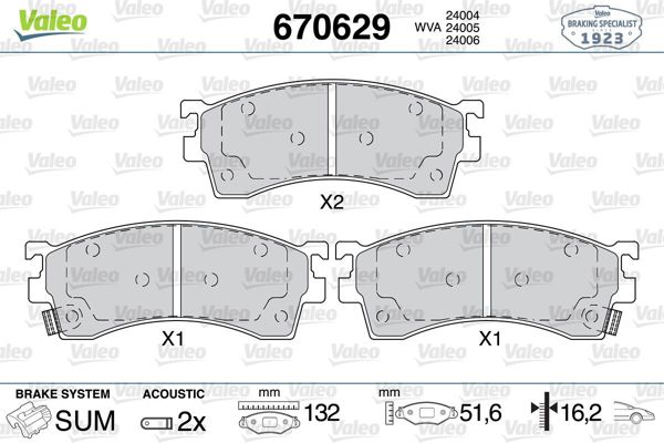 VALEO 670629 | Fren Balata Ön 92-97 Ma.626 1.8-2.0