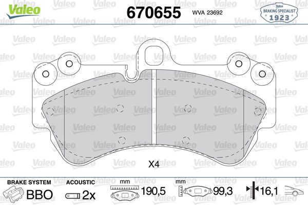 VALEO 670655 | Ön Fren Balatası (17 Inc) Touareg 10 / 02-Cayenne 02-Q7 06 -