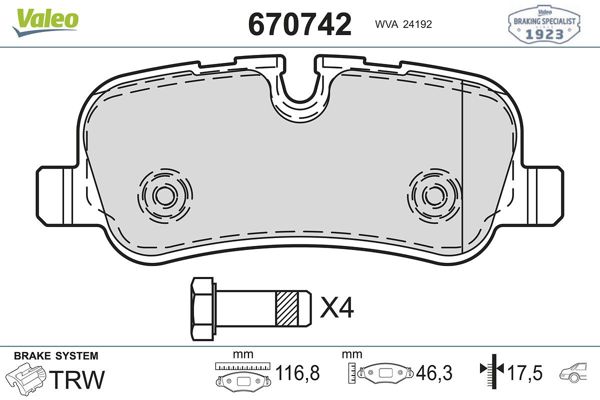 VALEO 670742 | Fren Balata Arka 05-Discovery-Range Rover