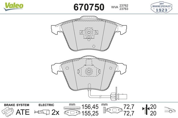 VALEO 670750 | Ön Fren Balatası Fişli Fabia 1.4 00-03 A6 1,8T / 1.9 TDI / 2.0 / 2,4 / 2.5 TDI / 3,0 / 4,2 97-05
