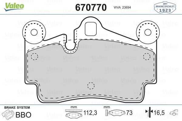 VALEO 670770 | Arka Fren Balatası 18Inc Cayenne 3,2 10 / 03-Touareg 3,2 V6 5,0 V10 TDI 10 / 02 -
