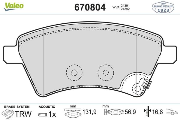 VALEO 670804 | Fren Balata Ön Fiat Sedici/Suzuki SX4/Kangoo 1.6 16V 1.9D MJT 06-10