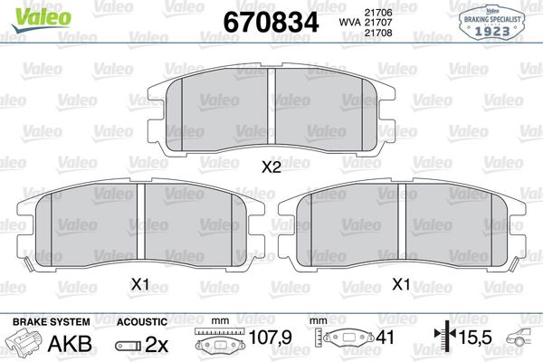 VALEO 670834 | Fren Balata Arka 00 > Pajero.Pının 1.8Gdi-2.0Gdi