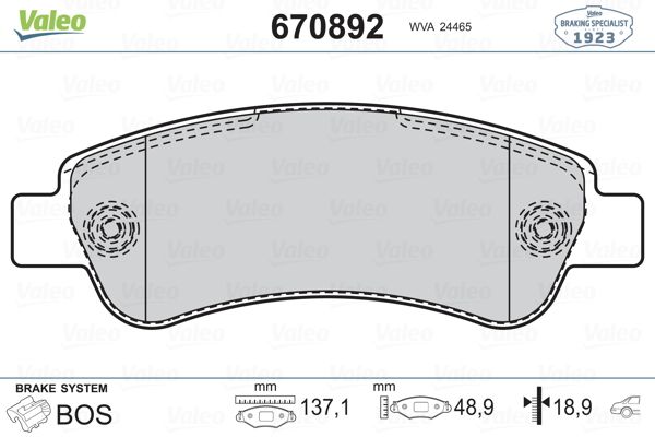 VALEO 670892 | Fren Balata Arka 06-Bxr-Dct-Jmp
